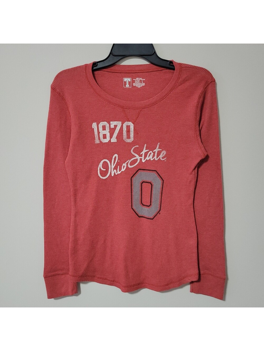 Ohio State Buckeyes Waffle Knit Thermal Shirt Womens L Red Long Sleeve